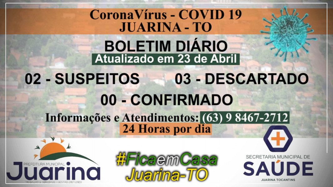 Boletim Diário (COVID19) Juarina Tocantins dia 23 de Abril