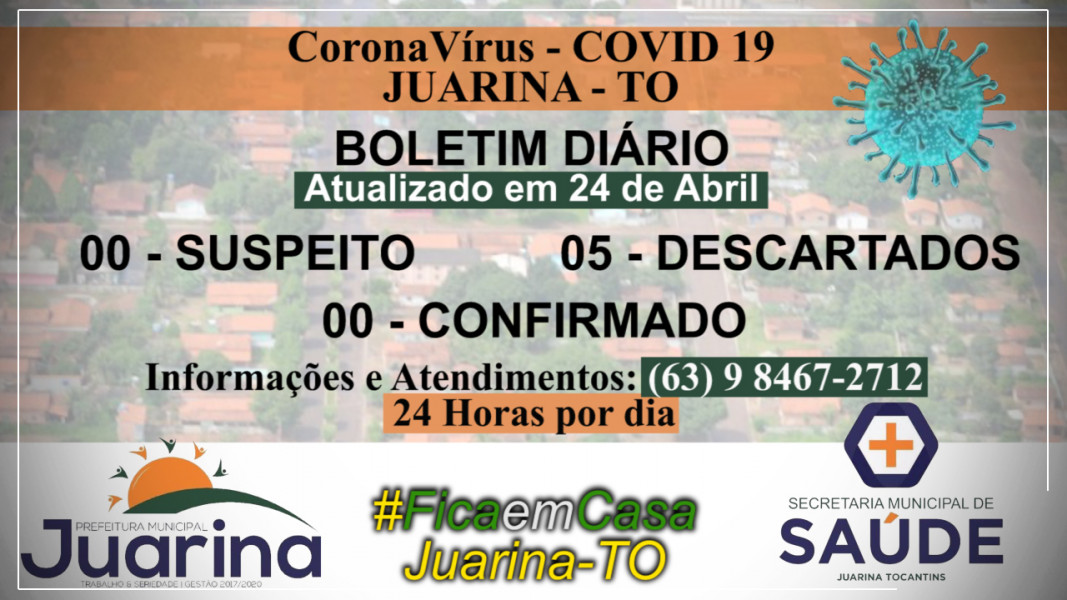 Boletim Diário (COVID19) Juarina Tocantins dia 24 de Abril